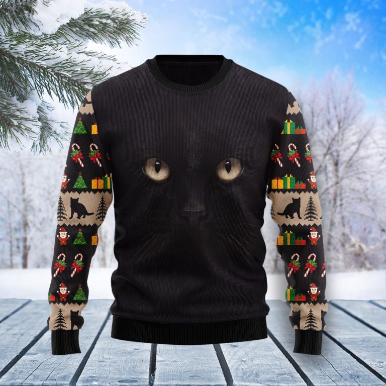 Black Cat Cute Face Christmas Wool Sweater
