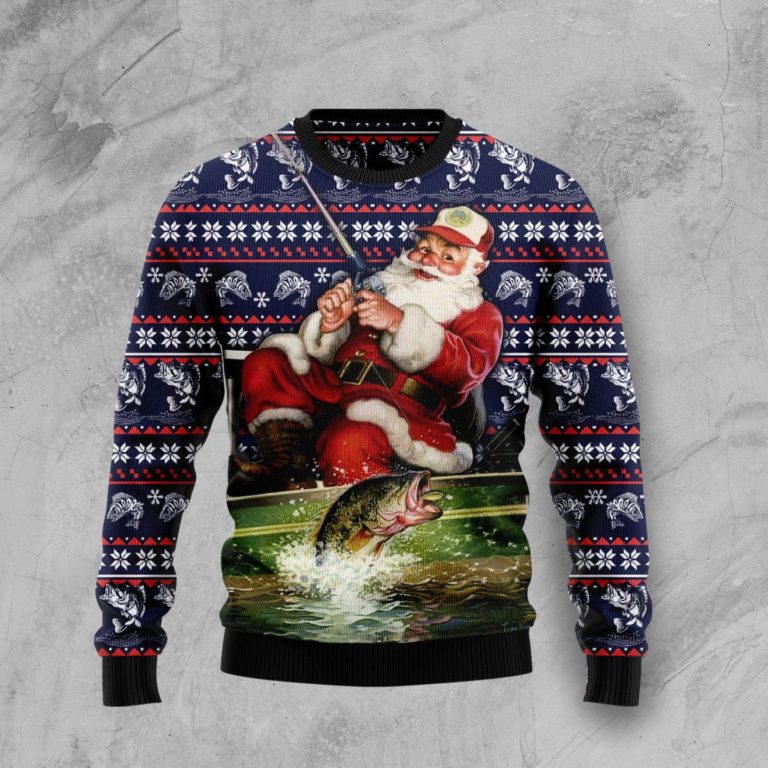 Santa Fishing Christmas Wool Sweater