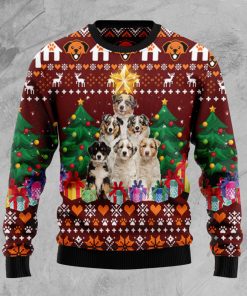 Australian Shepherd Pine Tree Christmas Wool Sweater