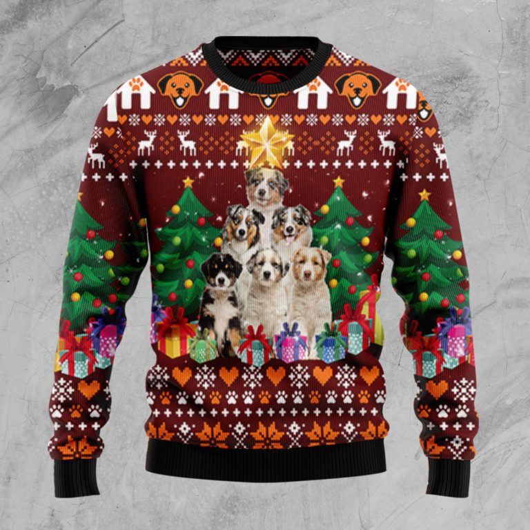 Australian Shepherd Pine Tree Christmas Wool Sweater
