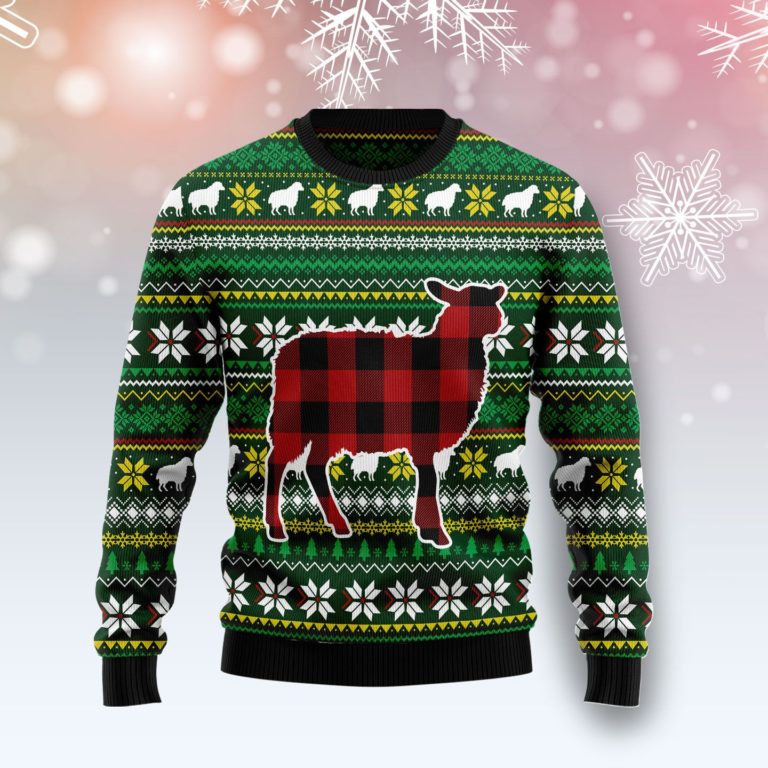 Sheep Red Plaid Christmas Wool Sweater