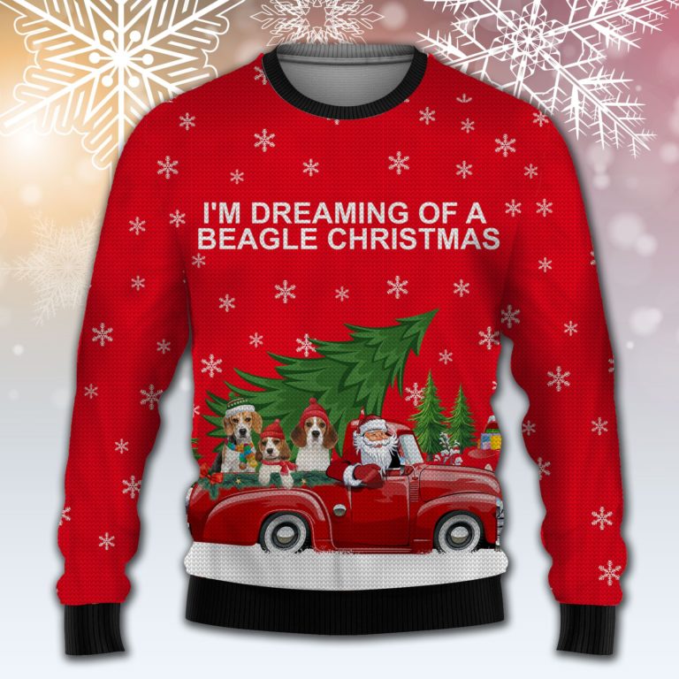 Beagle and Red Truck – All Over Print Christmas Wool Sweater