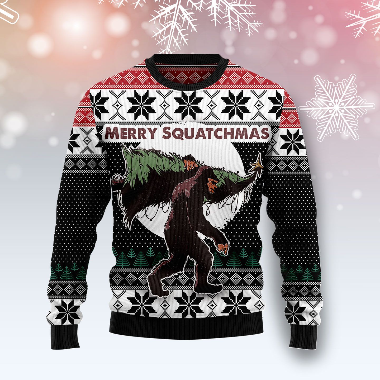 Bigfoot Squatchmas Christmas Wool Sweater - RobinPlaceFabrics