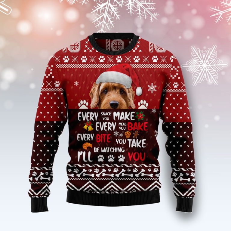Goldendoodle Will Be Watching You Christmas Wool Sweater
