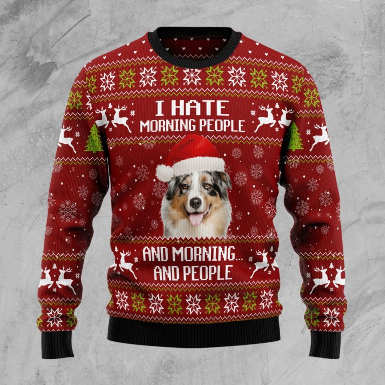 Australian Shepherd Hate Morning People Christmas Wool Sweater