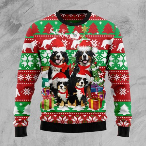 Bernese Mountain Dog Family Christmas Wool Sweater | RobinPlaceFabrics ...