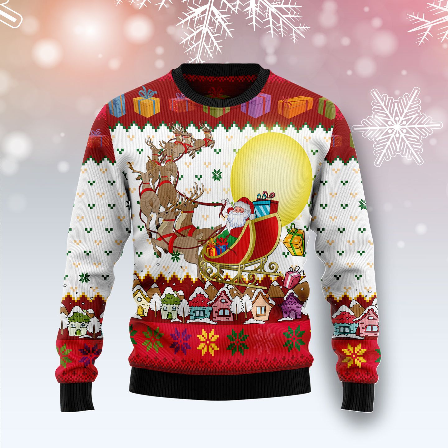 Reindeer And Santa Claus Christmas Wool Sweater - RobinPlaceFabrics