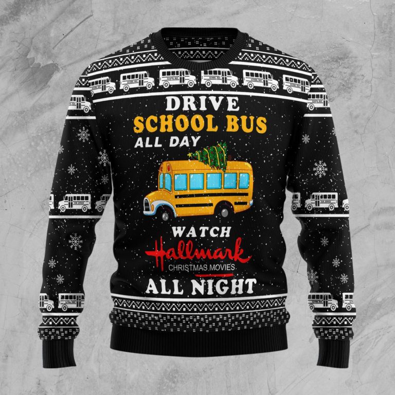 School Bus All Day Christmas Wool Sweater