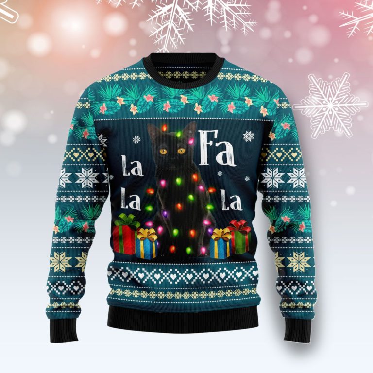 Black Cat Falalala Christmas Wool Sweater