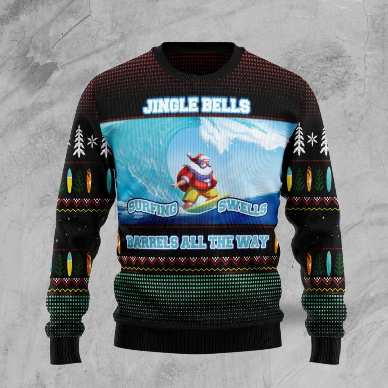 Santa Claus Surfing Christmas Wool Sweater