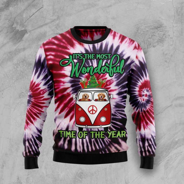 Golden Retriever Tie Dye Christmas Wool Sweater