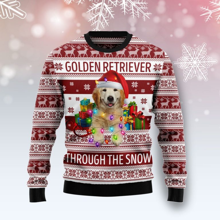 Golden Retriever Pine Christmas Wool Sweater - RobinPlaceFabrics