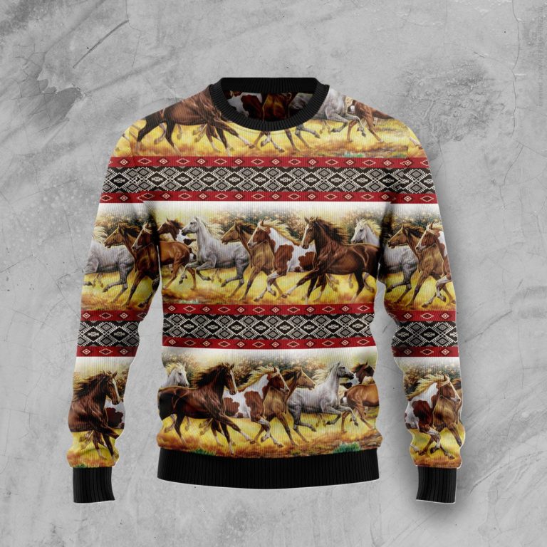 Horse Native American Pattern Christmas Wool Sweater
