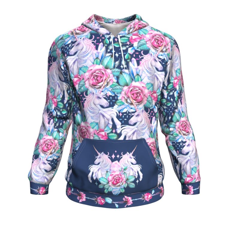 Unicorn Colored Roses Crystalized All-Over Printed Hoodie