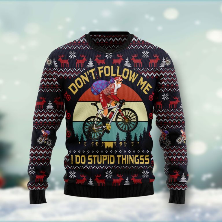 Satan Claus on Mountain Bike Christmas Wool Sweater