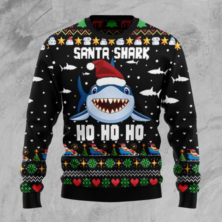 Santa Shark Ho Ho Ho Christmas Wool Sweater