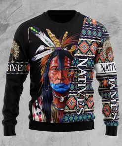 Native American Pattern Custom Name Christmas Wool Sweater Native American Pattern Custom Name Christmas Wool Sweater
