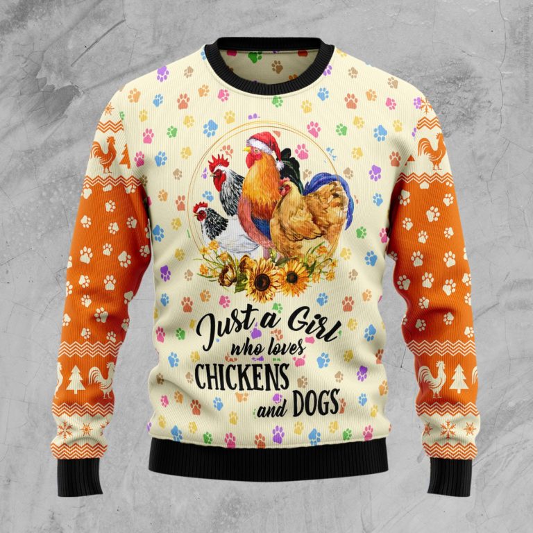 Just A Girl Who Loves Chickens And Dogs Christmas Wool Sweater