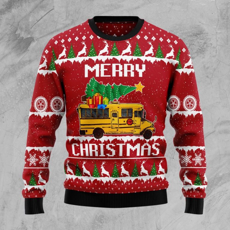 School Bus Merry Christmas Christmas Wool Sweater
