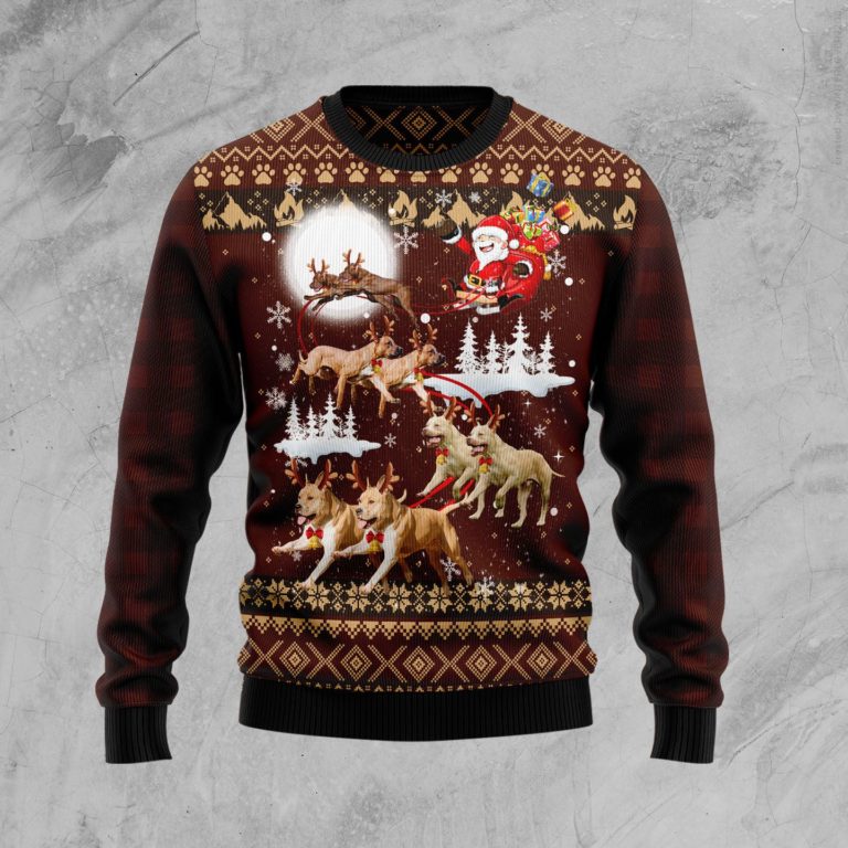 American Pit Bull Terrier Reindeers Car Christmas Wool Sweater