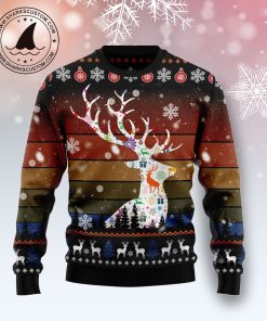 Vintage Background Awesome Deer Christmas Wool Sweater