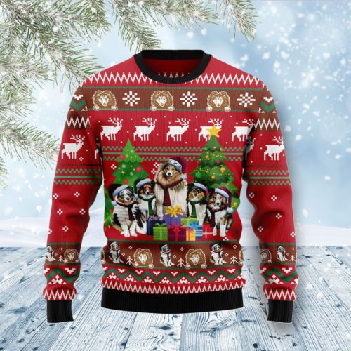 Shetland Sheepdogs Family Snow Christmas Wool Sweater ...