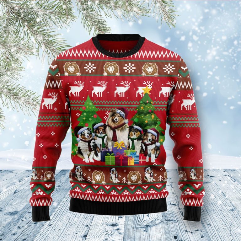 Shetland Sheepdogs Family Snow Christmas Wool Sweater