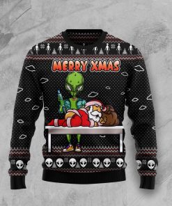 Alien Merry xmas Christmas Wool Sweater Alien Merry xmas Christmas Wool Sweater