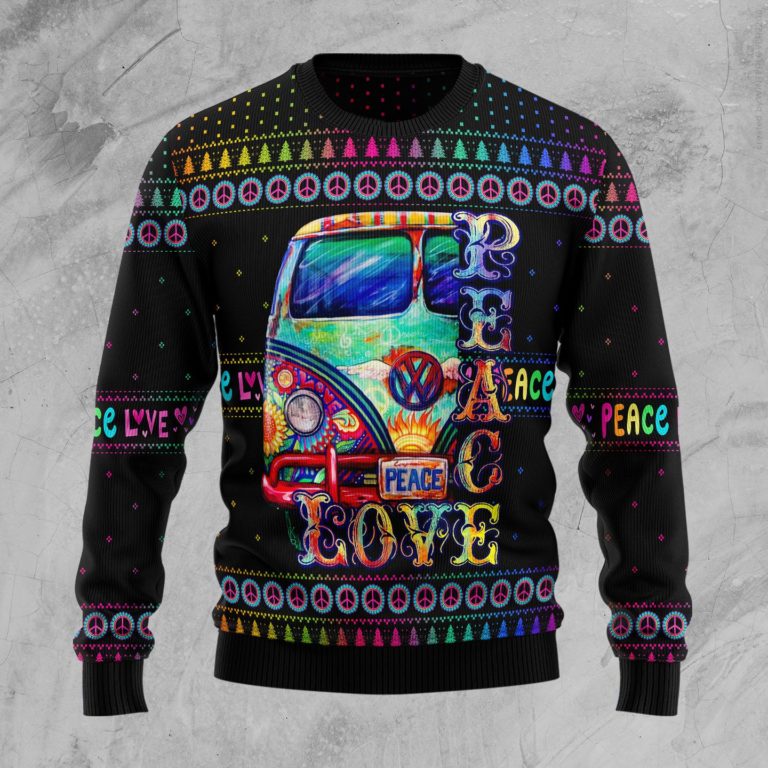 Hippie Peace Love Christmas Wool Sweater