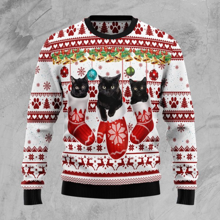 Black Cat Gloves Christmas Wool Sweater