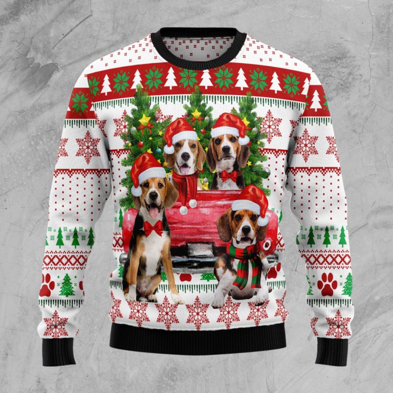 Beagle Red Truck Christmas Wool Sweater