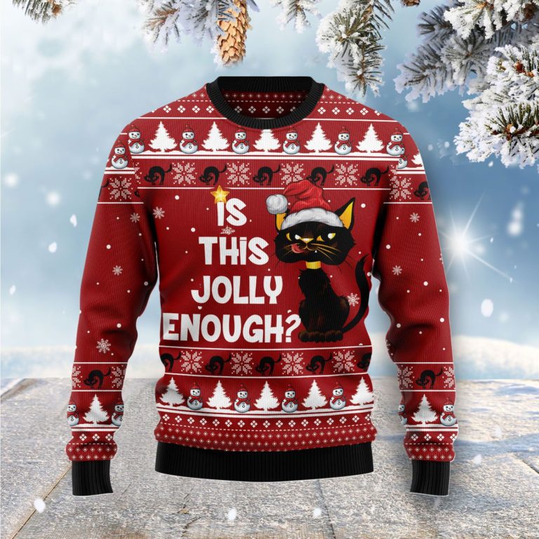 Is This Jolly Enough Black Cat Christmas Wool Sweater