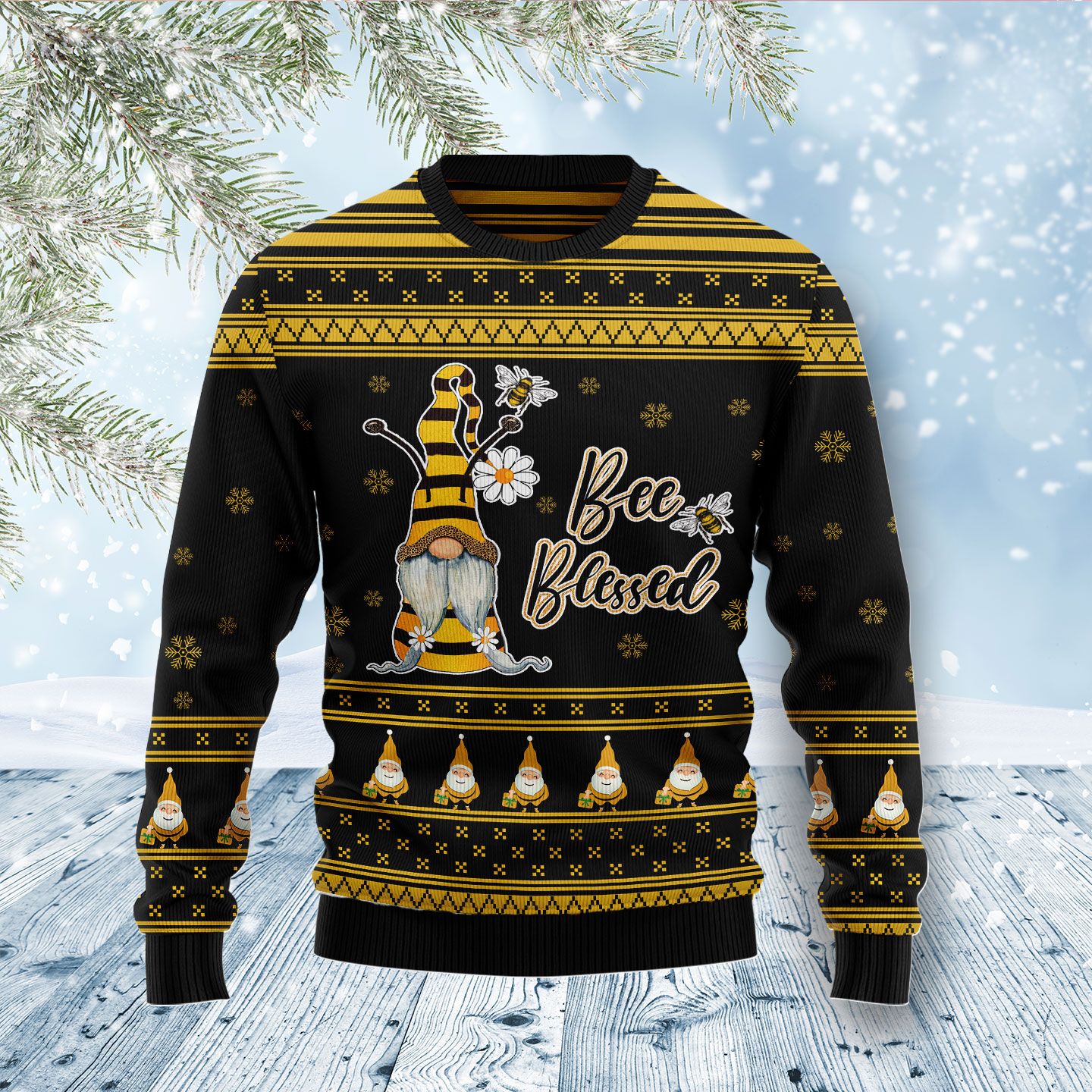 Download Bee Kind Gnome Christmas Wool Sweater - RobinPlaceFabrics