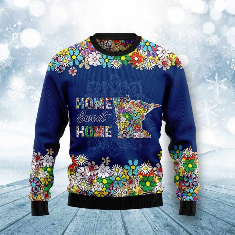 Home Sweet Home Minnesota Flower Christmas Wool Sweater
