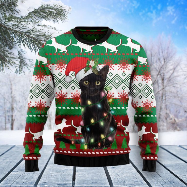 Black Cat Light Christmas Christmas Wool Sweater