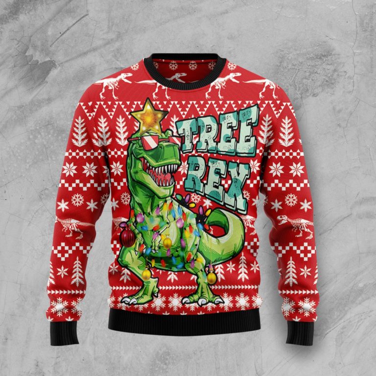 Tree Rex T-Rex Dinosaur Christmas Wool Sweater