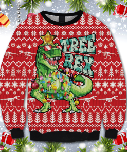 Tree Rex T-Rex Dinosaur – All Over Print Christmas Wool Sweater