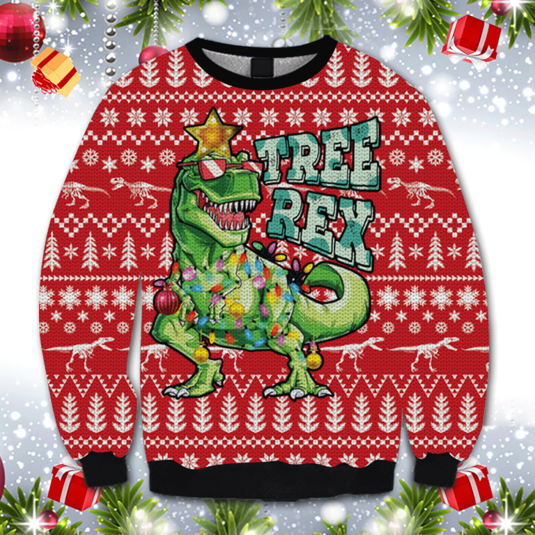 Tree Rex T-Rex Dinosaur – All Over Print Christmas Wool Sweater