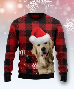 Plaid Pattern Golden Retriever Christmas Wool Sweater