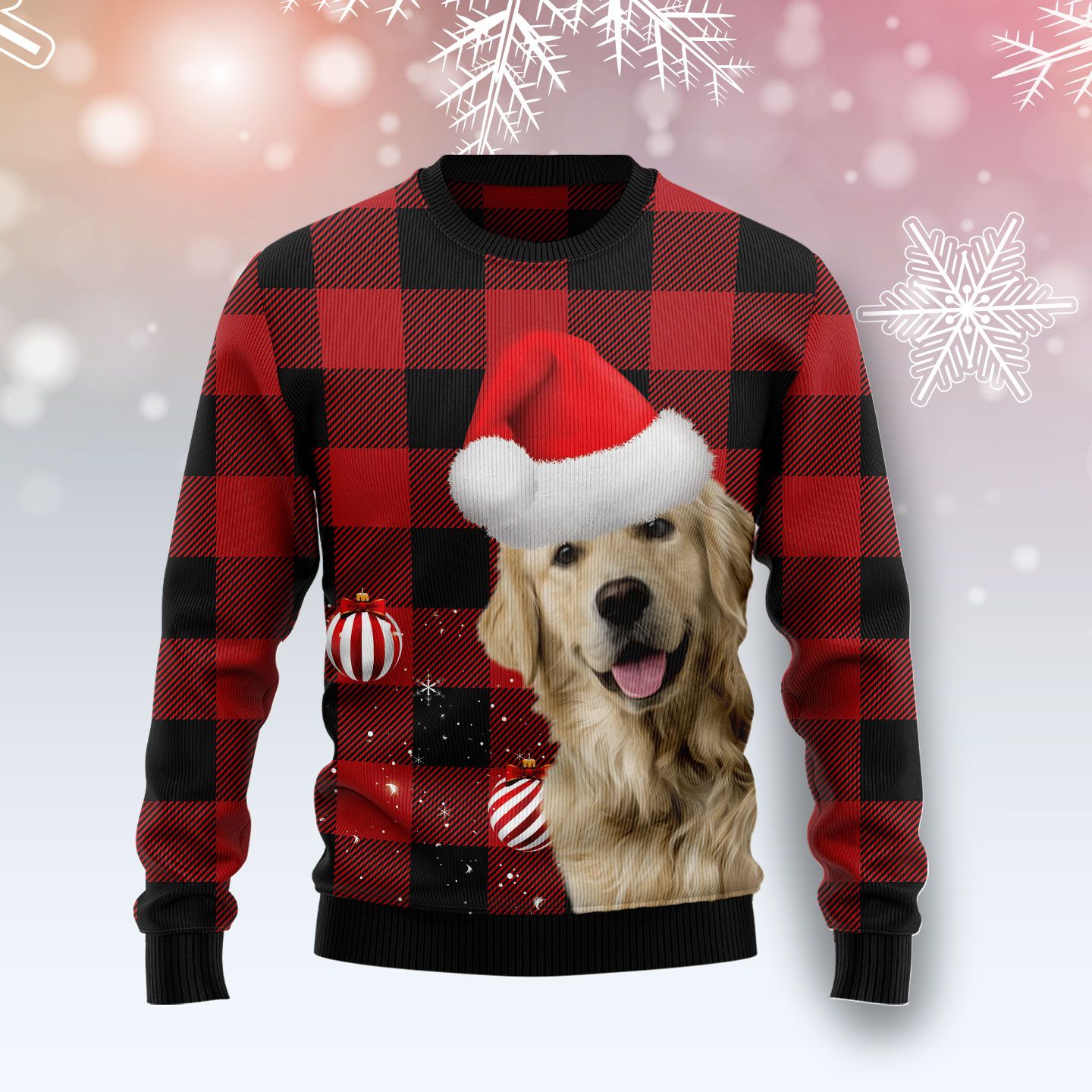 Plaid Pattern Golden Retriever Christmas Wool Sweater - RobinPlaceFabrics