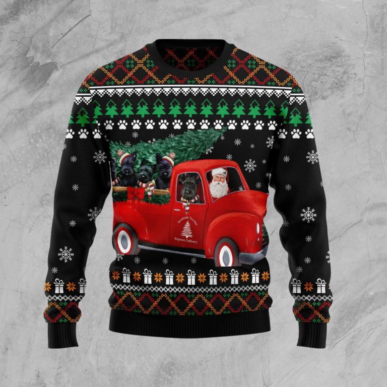 Scottish Terrier and Red Truck Christmas Wool Sweater