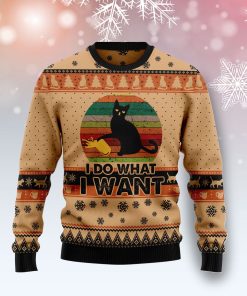 I Do What A Want Black Cat Christmas Wool Sweater