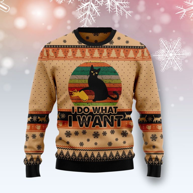 I Do What A Want Black Cat Christmas Wool Sweater