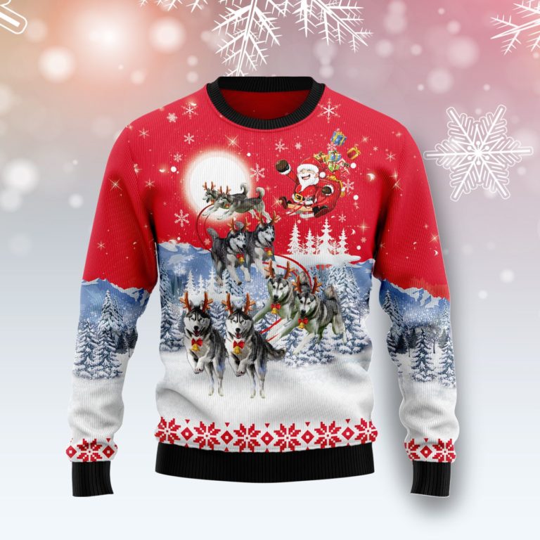 Siberian Husky Santa Claus Christmas Wool Sweater