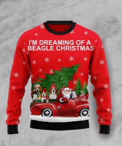 Beagle and Red Truck Christmas Wool Sweater Beagle and Red Truck Christmas Wool Sweater