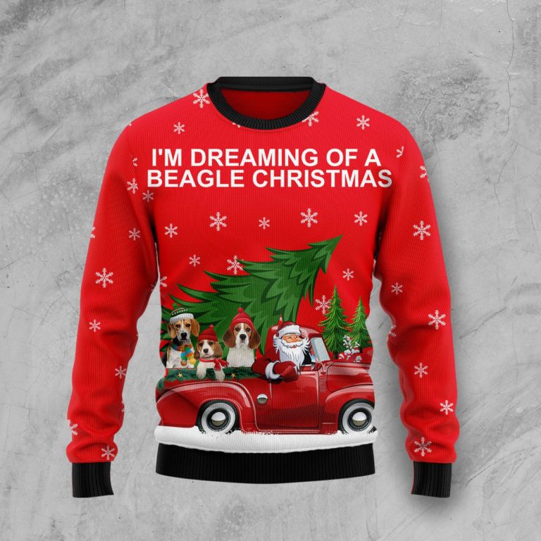 Beagle and Red Truck Christmas Wool Sweater
