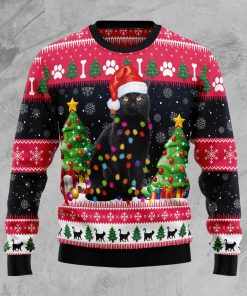 Black Cat Light Christmas Wool Sweater