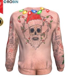Topless – Xmas Life Tattoo Old Man All-Over Printed Wool Sweater