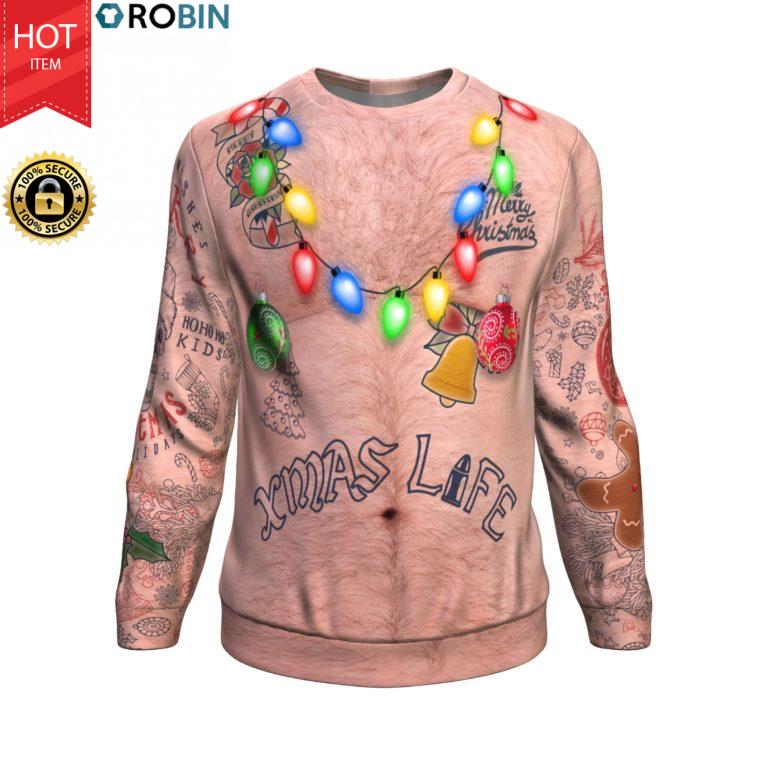 Topless – Xmas Life Tattoo Old Man All-Over Printed Wool Sweater