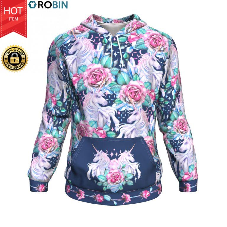 Unicorn Colored Roses Crystalized All-Over Printed Hoodie
